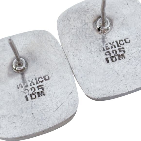 Estate Mexico Sterling Silver 925 Green Malachite Earrings - Picture 5 of 8